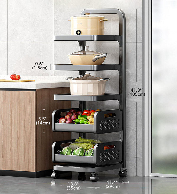 Adjustable Pot Fruit Vegetable Storage Cart with Wheels