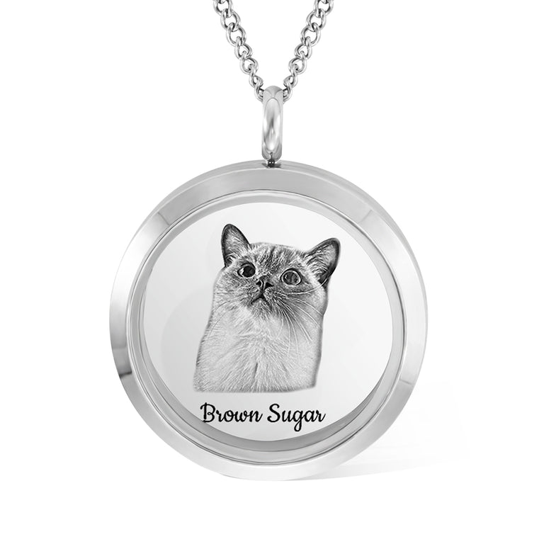 Personalized Pet Fur Keepsake Necklace with Portrait Memorial Jewelry
