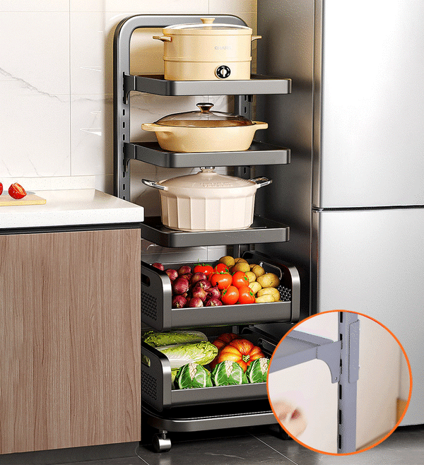 Adjustable Pot Fruit Vegetable Storage Cart with Wheels