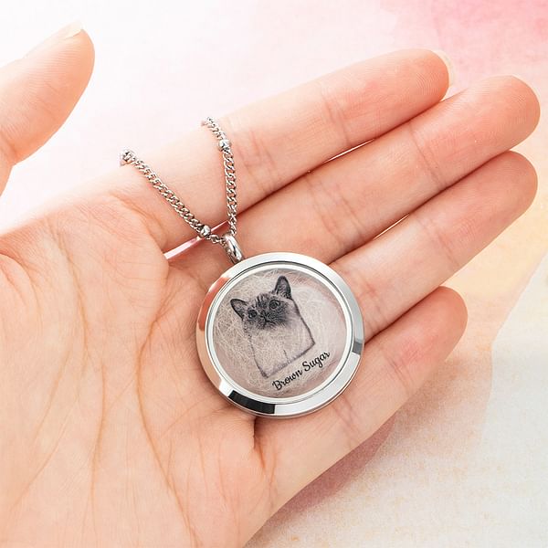 Personalized Pet Fur Keepsake Necklace with Portrait Memorial Jewelry