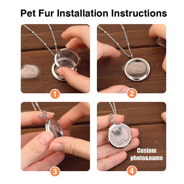 Personalized Pet Fur Keepsake Necklace with Portrait Memorial Jewelry